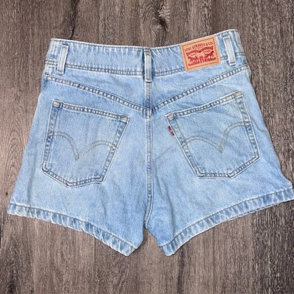 Levis Premium High Rise Denim Shorts Womens 28 Med Blue 2 Button High Waist - Picture 3 of 3